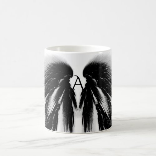 ANGEL WINGS Black Gray Monogram Coffee Mug