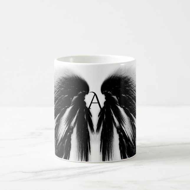 ANGEL WINGS Black Gray Monogram Coffee Mug (Center)