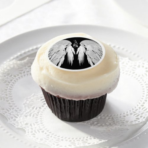 ANGEL WINGS Black Heavenly Holly Monogram Edible Frosting Rounds