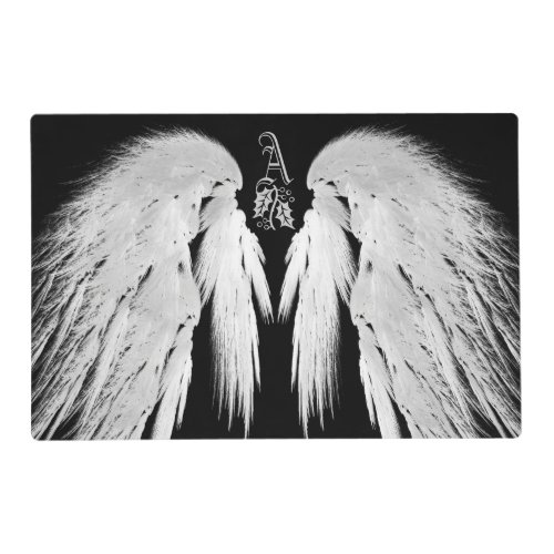 ANGEL WINGS Black Heavenly Holly Monogram Placemat