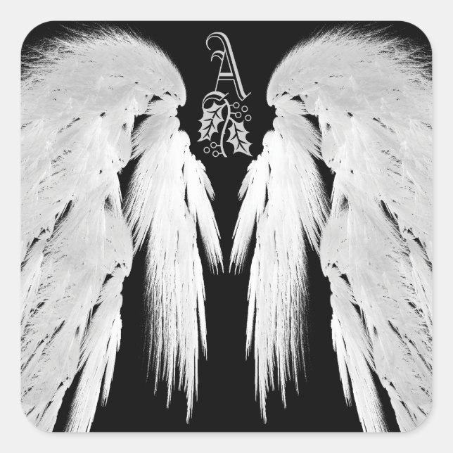 ANGEL WINGS Black Heavenly Holly Monogram Square Sticker (Front)