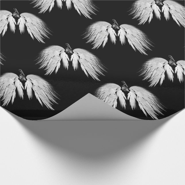 ANGEL WINGS Black Heavenly Holly Monogram Wrapping Paper (Corner)