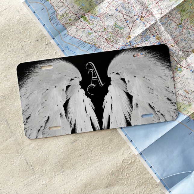 ANGEL WINGS Black Monogram License Plate (In Situ)