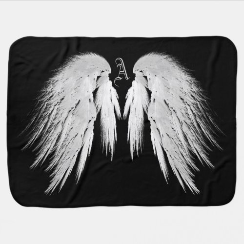 ANGEL WINGS Black Monogram Receiving Blanket