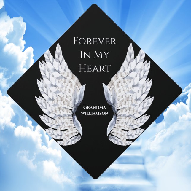 Angel Wings Black Tribute Memorial Graduation Cap Topper (Creator Uploaded)
