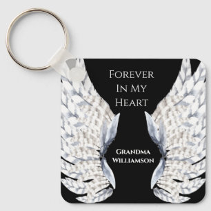 Angel Wings Black Tribute Memorial Photo Keychain