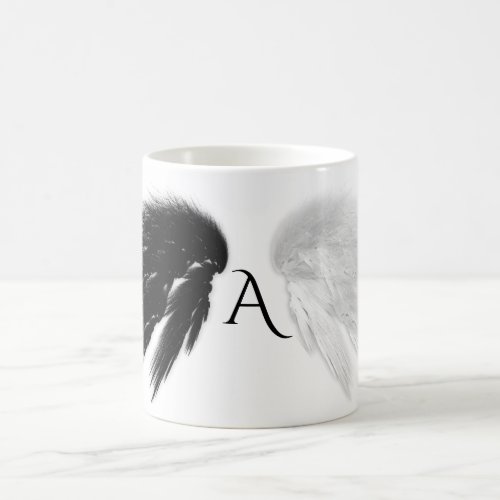 ANGEL WINGS Black  White Monogram Coffee Mug