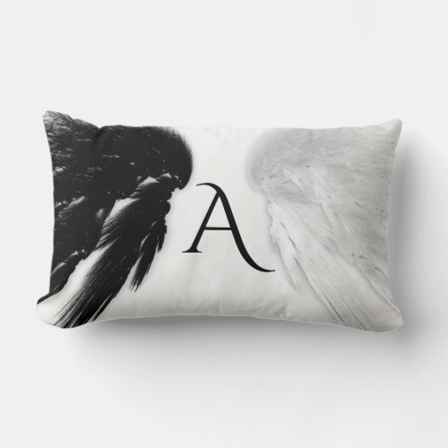 ANGEL WINGS Black  White Monogram Lumbar Pillow