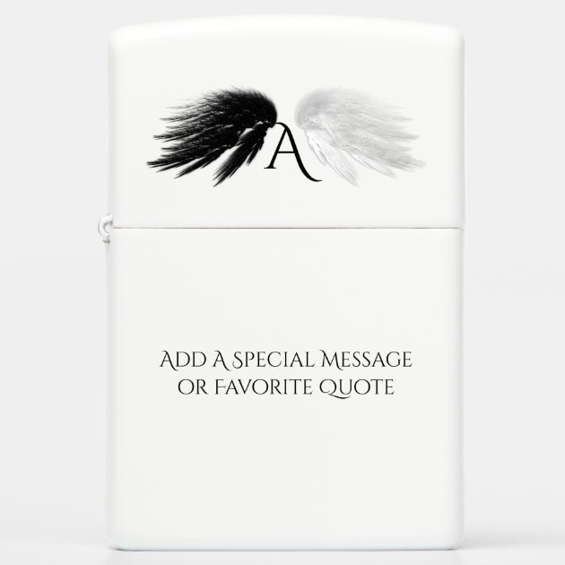 ANGEL WINGS Black + White Monogram Zippo Lighter | Zazzle