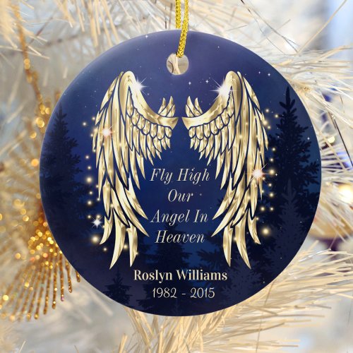 Angel Wings Blue Memorial Remembrance Christmas Ceramic Ornament