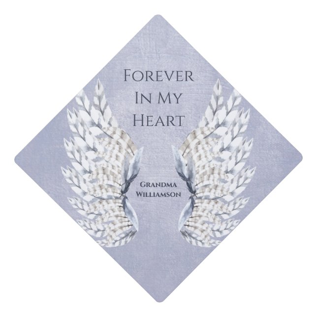 Angel Wings Blue Tribute Memorial Graduation Graduation Cap Topper (Front)