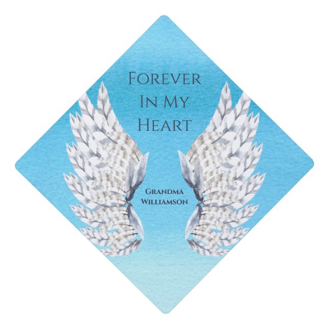 Angel Wings Blue Tribute Memorial Graduation Graduation Cap Topper (Front)