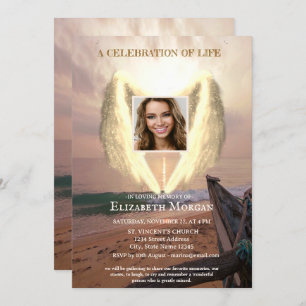 Angel Wings Boat Sunset Photo Celebration Of Life Invitation