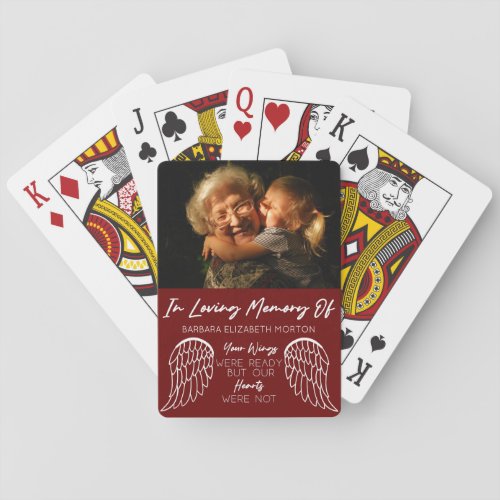 Angel Wings Burgundy Custom Photo Memorial Gift Playing Cards
