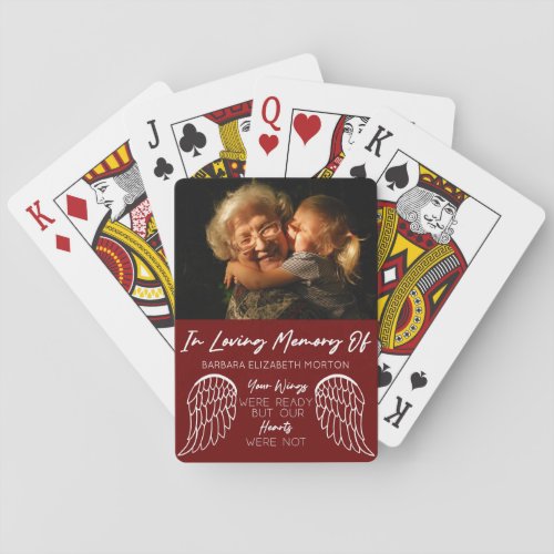 Angel Wings Burgundy Custom Photo Memorial Gift Poker Cards