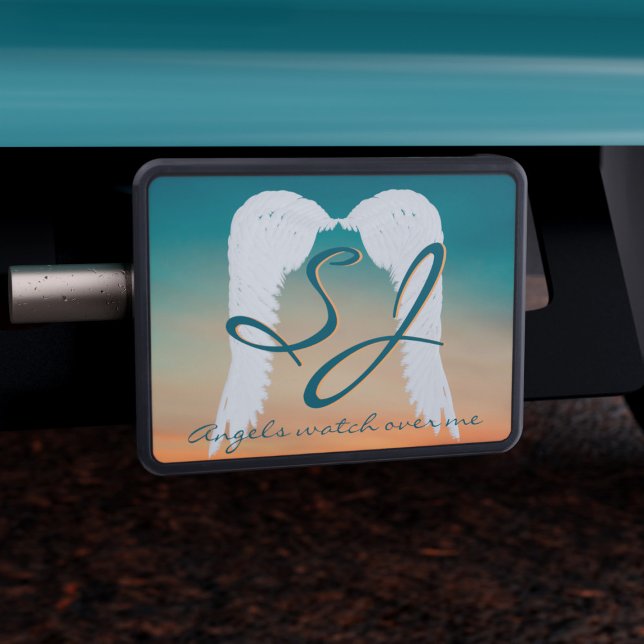 Angel Wings Celestial Sunset Monogram Hitch Cover (Let the angels watch over you as you drive. Just add your initials)