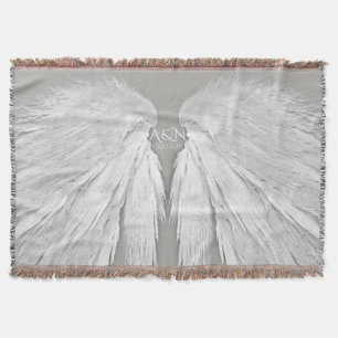 ANGEL WINGS Couple's Initials Elegant Grey Throw Blanket