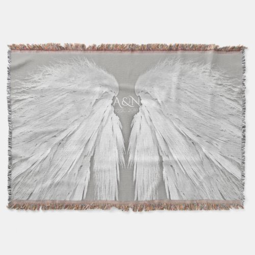 ANGEL WINGS Couples Initials Elegant Grey Throw Blanket