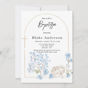Angel Wings Cross Gold Baby Baptism Invitation