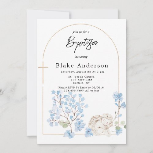 Angel Wings Cross Gold Baby Baptism  Invitation