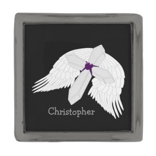 Angel Wings Cross Gunmetal Finish Lapel Pin