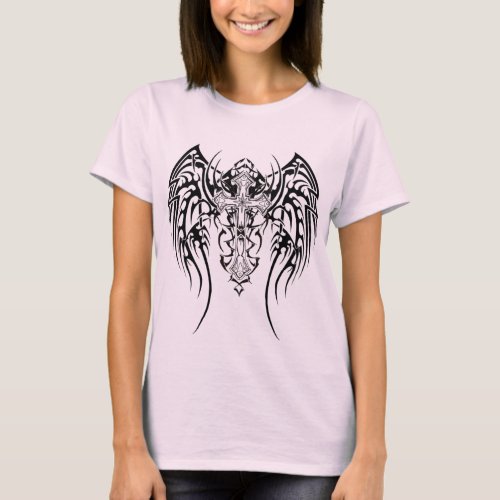Angel Wings Cross Pattern T_Shirt