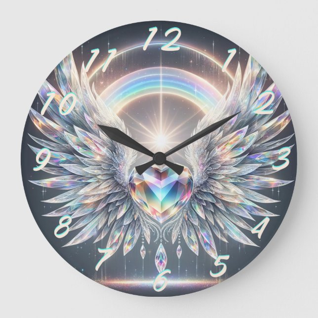 Angel Wings Crystal Heart Large Clock (Front)