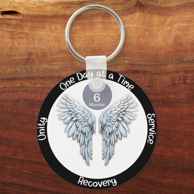 Angel Wings - Custom 12 Step Recovery Keychain (Front)