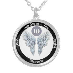 Angel Wings - Custom 12 Step Recovery Silver Plated Necklace