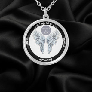 Angel Wings - Custom 12 Step Recovery Silver Plated Necklace