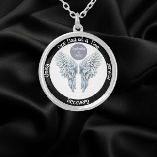 Angel Wings - Custom 12 Step Recovery Silver Plated Necklace