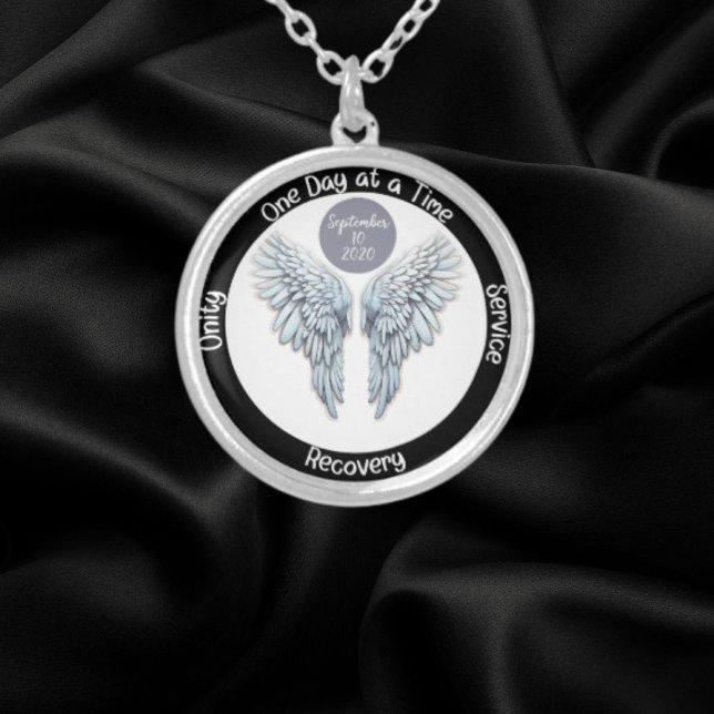 Angel Wings - Custom 12 Step Recovery Silver Plated Necklace (Creator Uploaded)