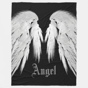 ANGEL WINGS Custom Name Black Fleece Blanket