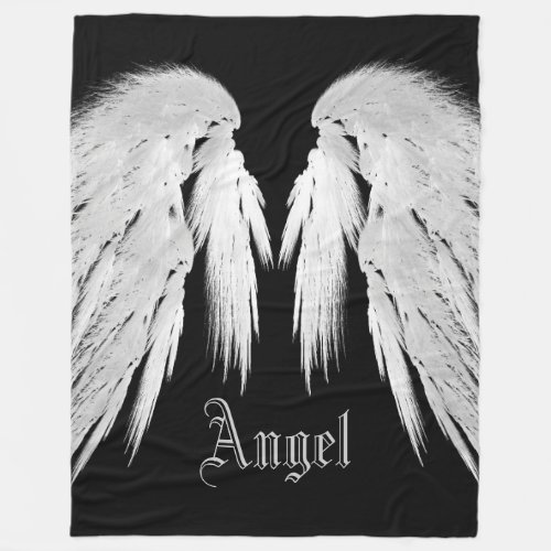 ANGEL WINGS Custom Name Black Fleece Blanket