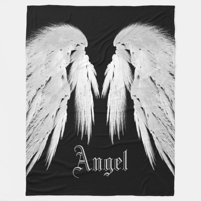 ANGEL WINGS Custom Name Black Fleece Blanket (Front)