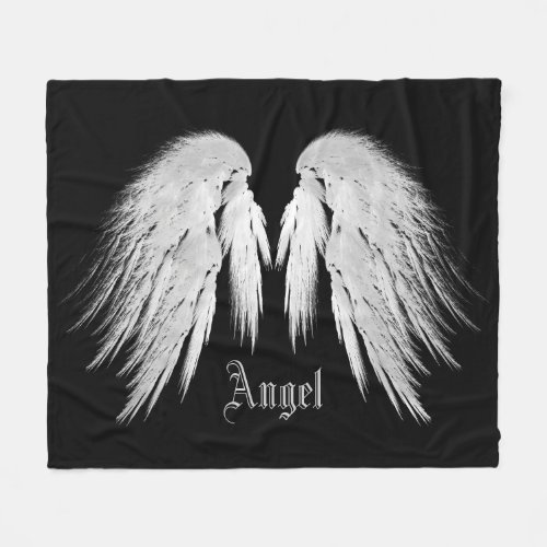 ANGEL WINGS Custom Name Black Fleece Blanket