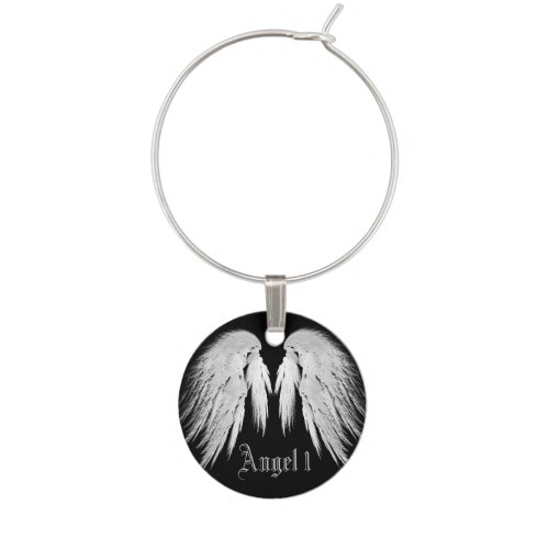 ANGEL WINGS Custom Name Black Wine Glass Charm