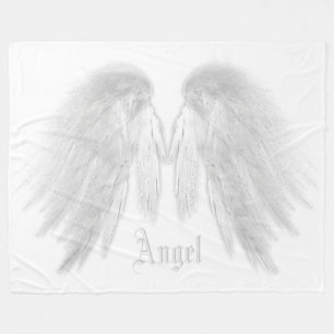 ANGEL WINGS Custom Name Gray White Fleece Blanket