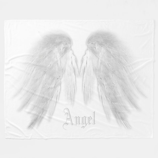 ANGEL WINGS Custom Name Gray White Fleece Blanket (Front (Horizontal))