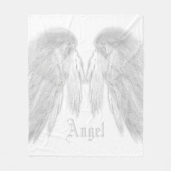 Angel Wings Custom Name White Fleece Blanket by prettystrangeu at Zazzle