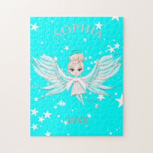  Angel Wings Cute Blue White Jigsaw Puzzle