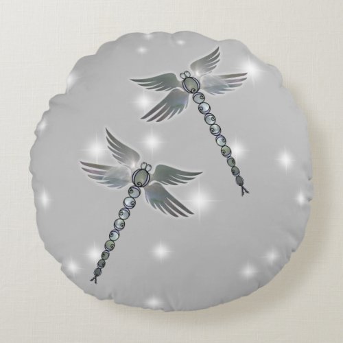 Angel Wings Dragonflies of Light with Blue Accents Round Pillow