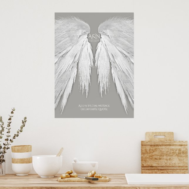 ANGEL WINGS Elegant Gray Wedding Poster (Kitchen)
