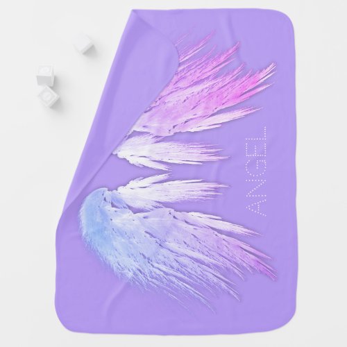 ANGEL WINGS Fairy Purple Custom Name Baby Blanket