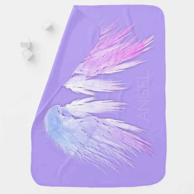 ANGEL WINGS Fairy Purple Custom Name Baby Blanket (In Situ)