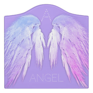 ANGEL WINGS Fairy Purple Custom Name Monogram Door Sign
