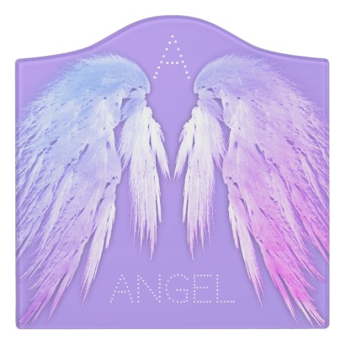 ANGEL WINGS Fairy Purple Custom Name Monogram Door Sign