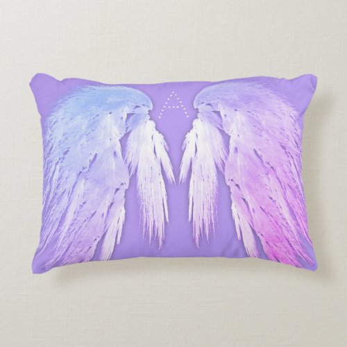 ANGEL WINGS Fairy Purple Monogram Accent Pillow