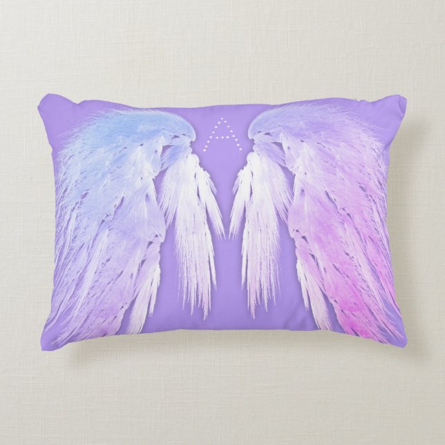 ANGEL WINGS Fairy Purple Monogram Accent Pillow (Front)