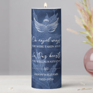 Angel Wings Fall Leaves Custom Men Memorial Pillar Candle